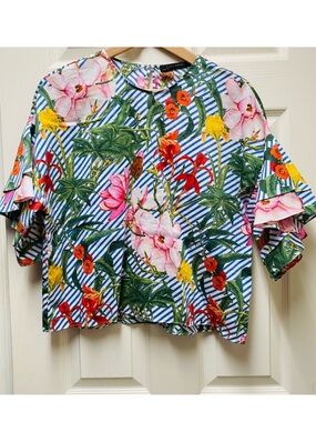 Zara Flutter Sleeves Top (Size S) with Tropical Flowers Print only worn once